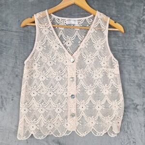 Womens Top Small Boho Floral Lace Sheer Peasant Cottagecore Tank Feminine Dainty
